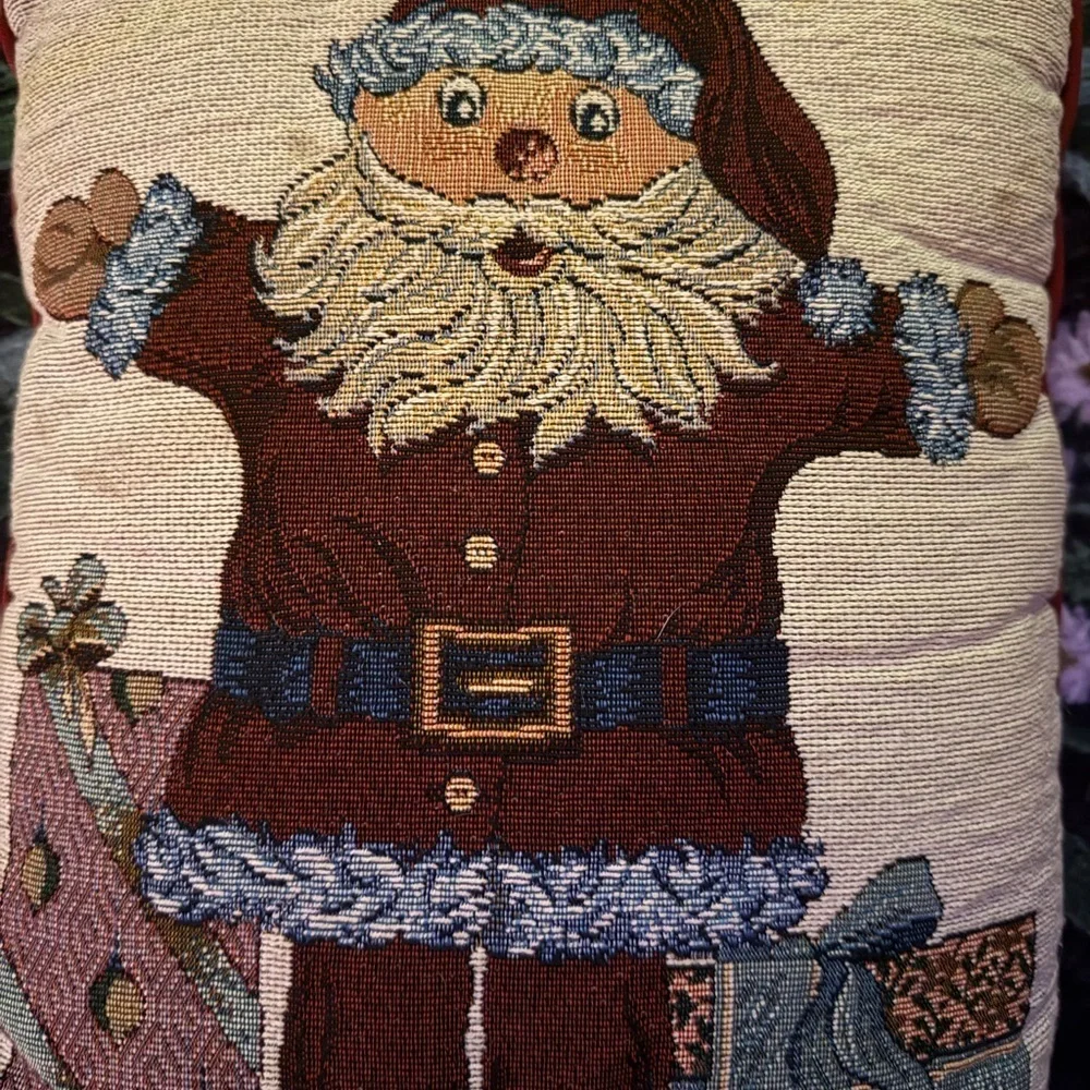 David Carter Brown Santa Tapestry Throw Pillow Folk Art Christmas Decor